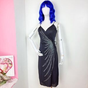 Vintage 70s Black & Silver Glitter Wrap Style Disco Dress